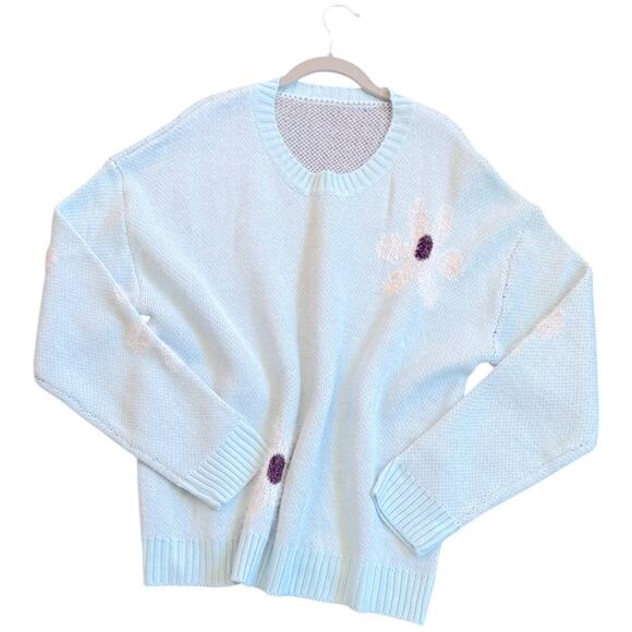 Daisies Light Blue Floral Sweater White Daisy Size XXL - Picture 3 of 10